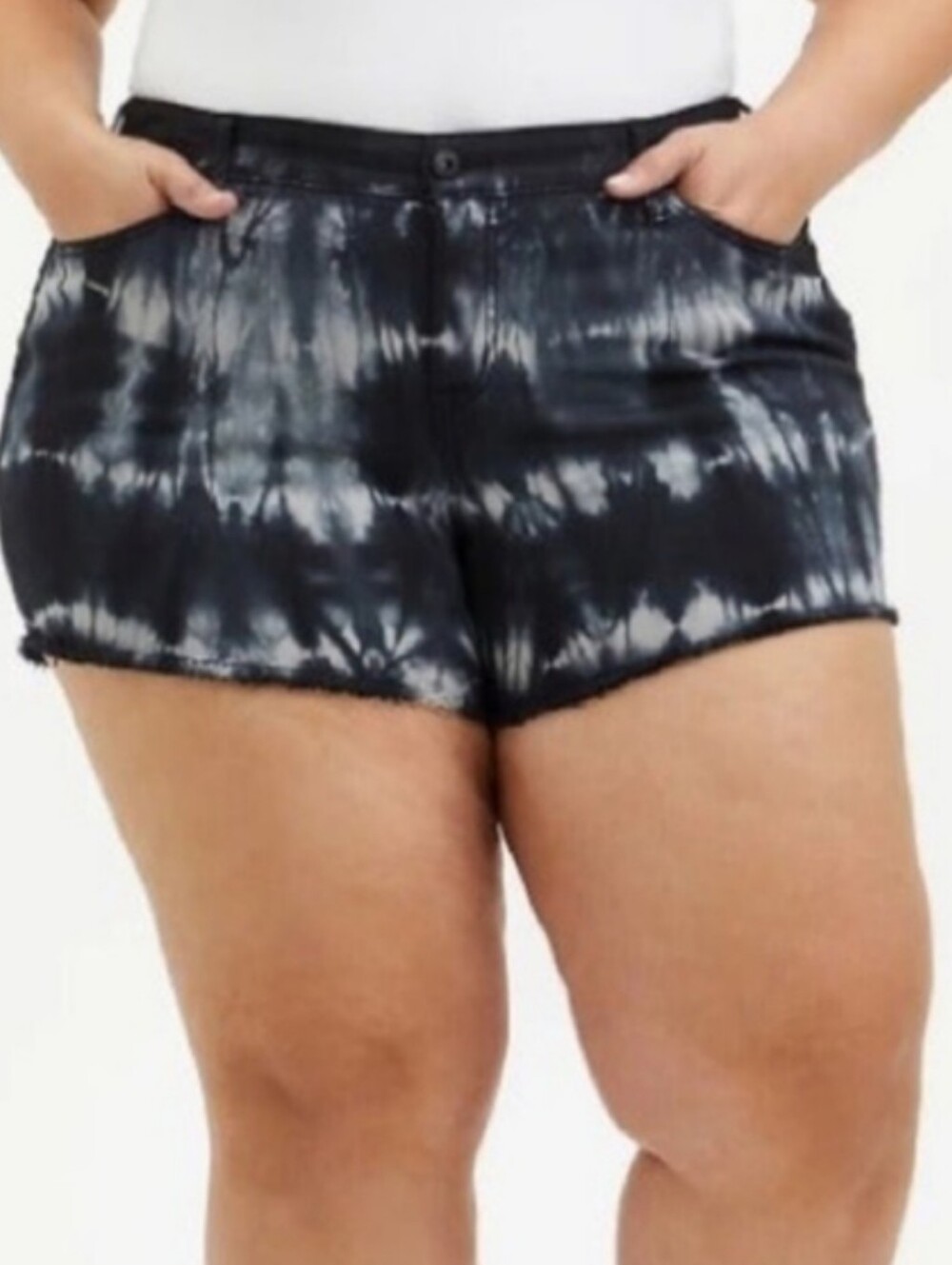 Torrid Tie Dye Raw Hem Bleached Denim Shorts